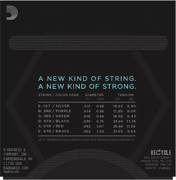 NYXL1152 NYXL Комплект струн для электрогитары, MTop / HBottom, 11-52, D'Addario