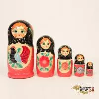 LHM10124 Матрешка "Городец" 5 кукольная, Хохлома