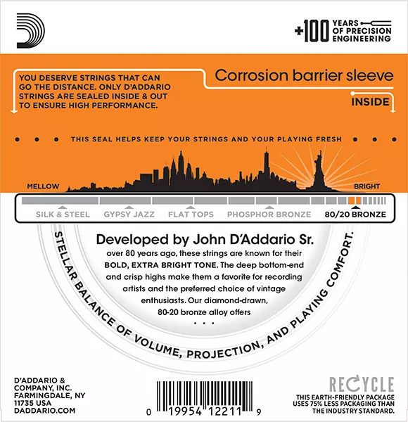 EJ10 BRONZE 80/20 Струны для акустической гитары бронза Light 10-47 D`Addario
