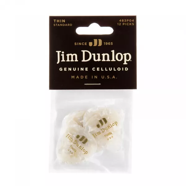 Genuine Celluloid Медиаторы, 12шт, тонкие, белый перламутр, Dunlop, 483P04TH  рис.2 