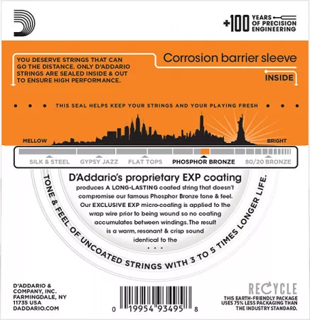 EXP15 COATED PHOSPHOR BRONZE Струны для акустической гитары Custom Light 10-47 D`Addario