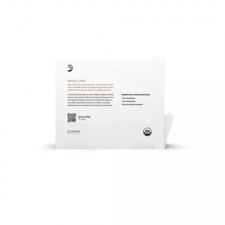 Organic Select Jazz Unfiled Трости для саксофона альт, размер 2H, 25шт, D'Addario, ORRS01ASX2H-B25