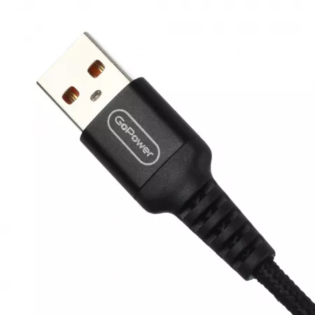 Кабель GP02T USB (m)-Type-C (m) 1.0м 2.4A, нейлон, черный, GoPower, 00-00022791