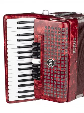 Аккордеон 34/72/7/2, красный, с футляром, Aurus, JH2021-RED