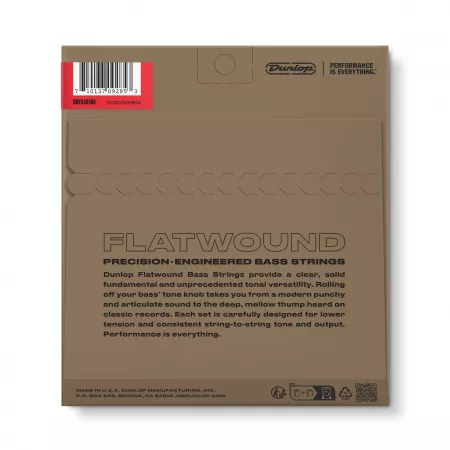 Flatwound Комплект струн для бас-гитары, сталь, Medium, 45-105, Dunlop, DBFS45105