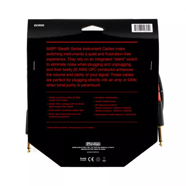 MXR Stealth Инструментальный кабель, 6м, Dunlop, DCIR20  рис.2 