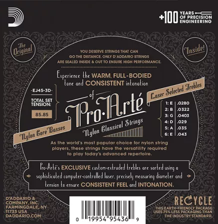 EJ45-3D Pro-Arte Струны для классической гитары, нейлон, Normal, 3 комплекта, D'Addario