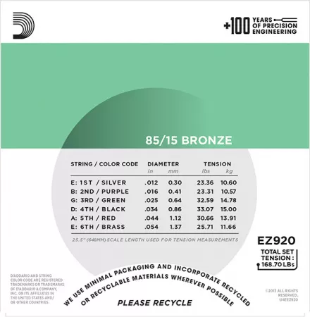 EZ920 AMERICAN BRONZE 85/15 Струны для акустической гитары Medium Light 12-54 D`Addario