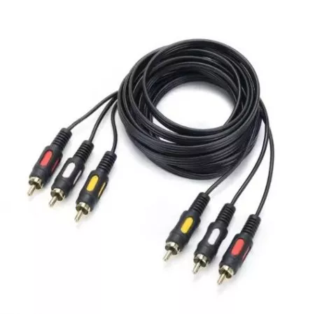 Кабель 3xRCA (m)-3xRCA (m) 3.0м ПВХ, черный, в пакете, GoPower, 00-00027485