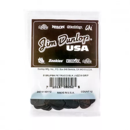 John Petrucci Primetone Jazz III Медиаторы 12шт, черные, Dunlop, 518RJPBK