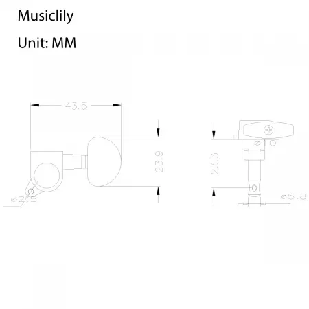 Одиночный колок для гитары, правый, хром, Musiclily, M762