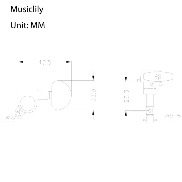 Колки для гитары, 3+3, хром, Musiclily, M555-3M762-3  рис.2 