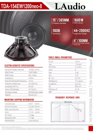 Динамик 15", 800Вт, 8 Ом, LAudio, TDA-154EW1200neo-8