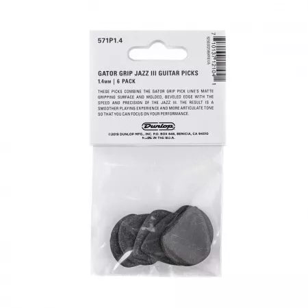Gator Grip Jazz III Медиаторы, 6шт, толщина 1,14мм, Dunlop, 571P1.4