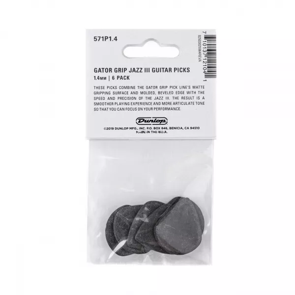 Gator Grip Jazz III Медиаторы, 6шт, толщина 1,14мм, Dunlop, 571P1.4  рис.2 