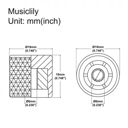Ручка потенциометра, хром, 2шт, Musiclily, MX1911CR-2
