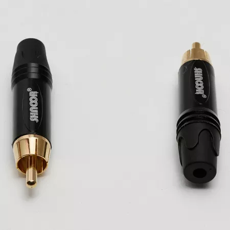 SRCM-G-B Разъем на кабель RCA male, черный хвостовик, SHNOOR