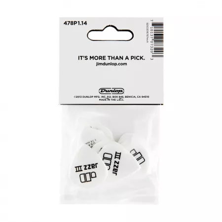 Tortex White Jazz III Медиаторы 12шт, толщина 1,14мм, Dunlop, 478P1.14