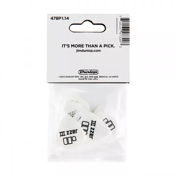 Tortex White Jazz III Медиаторы 12шт, толщина 1,14мм, Dunlop, 478P1.14  рис.2 