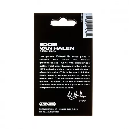 EVH White With Black Stripes Медиаторы 6шт, толщина 0.60мм, Dunlop, EVHP03