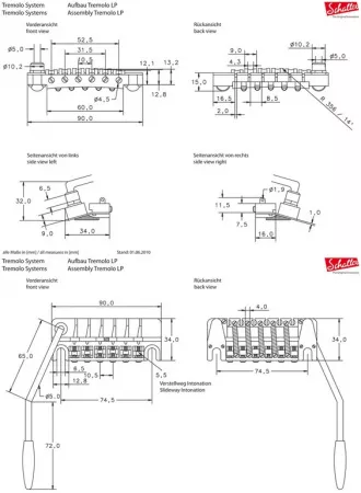 4201 Tremolo LP Размеры бриджа (струнодержателя) тремоло LP SCHALLER