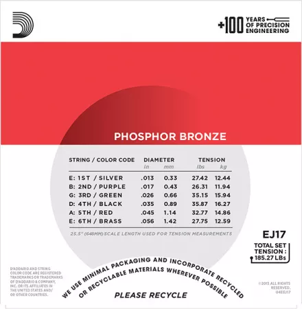 EJ17 PHOSPHOR BRONZE Струны для акустической гитары фосфорная бронза Medium 13-56 D`Addario