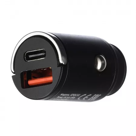Автомобильное З/У GPQC12 1USB+1Type-C 22.5W Mini черный, GoPower, 00-00028409
