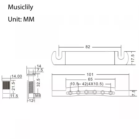 Стоп-бар для Epiphone Les Paul, хром, Musiclily, MX1279CR