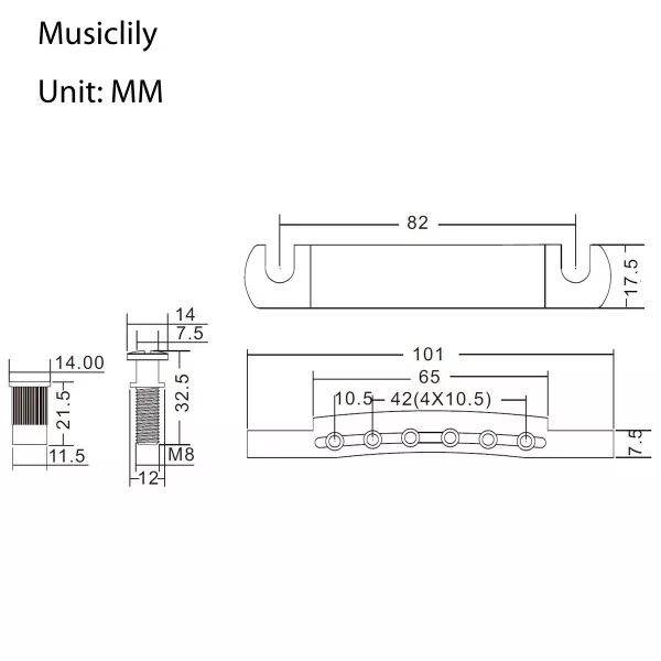 Стоп-бар для Epiphone Les Paul, хром, Musiclily, MX1279CR  рис.2 