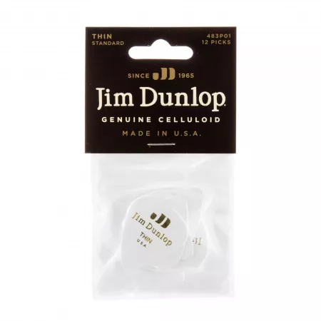 Genuine Celluloid Медиаторы, 12шт, тонкие, белые, Dunlop, 483P01TH