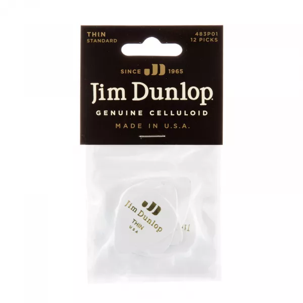 Genuine Celluloid Медиаторы, 12шт, тонкие, белые, Dunlop, 483P01TH  рис.2 