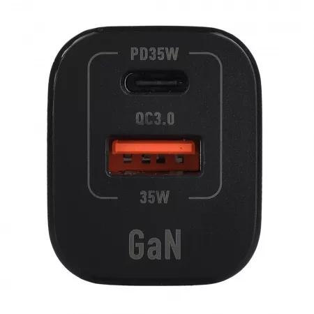 Сетевое З/У GPQC09 1USB+1Type-C 35W QC3.0 GAN черный, GoPower, 00-00028403