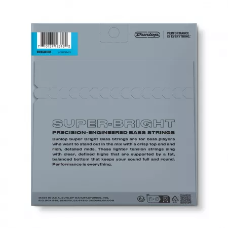 Super Bright Комплект струн для 5-ст бас-гитары, нерж.сталь, Short Scale, 45-125, Dunlop, DBSBS45125S