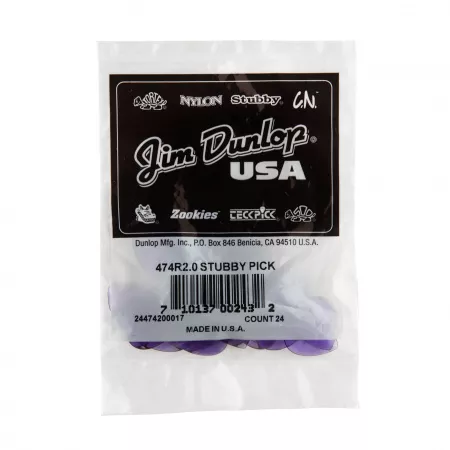 Stubby Jazz Медиаторы 24шт, толщина 2,0мм, Dunlop, 474R2.0
