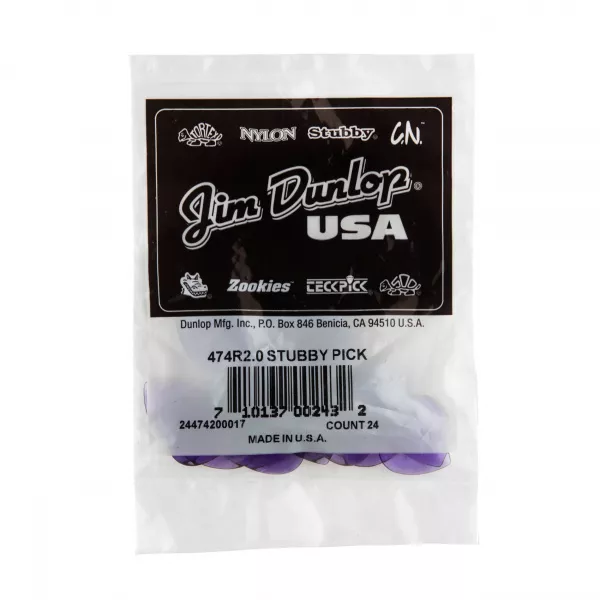 Stubby Jazz Медиаторы 24шт, толщина 2,0мм, Dunlop, 474R2.0  рис.2 