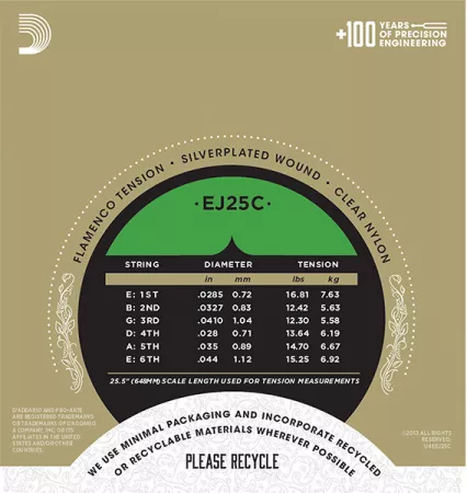 EJ25C Pro-Arte Composite Комплект струн для гитары фламенко, прозрачный нейлон, D'Addario