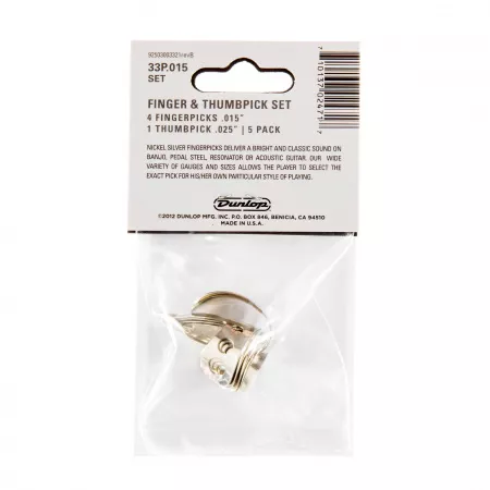 Nickel Silver Медиаторы на палец 5шт, нейзильбер, толщина .015, Dunlop, 33P.015