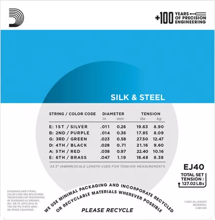 EJ40 SILK&STEEL Струны для акустической струнной гитары посеребренные сталь и шелк 11-47 D`Addario