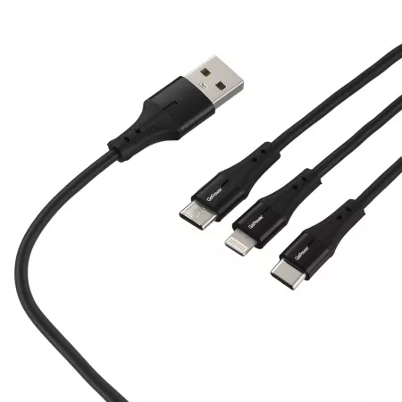 Кабель GP21-3-1.2M USB (m)-Type-C/Lightning/microUSB (m) 1.2м черный, GoPower, 00-00028388