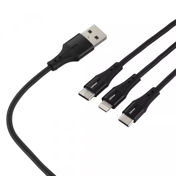 Кабель GP21-3-1.2M USB (m)-Type-C/Lightning/microUSB (m) 1.2м черный, GoPower, 00-00028388  рис.2 