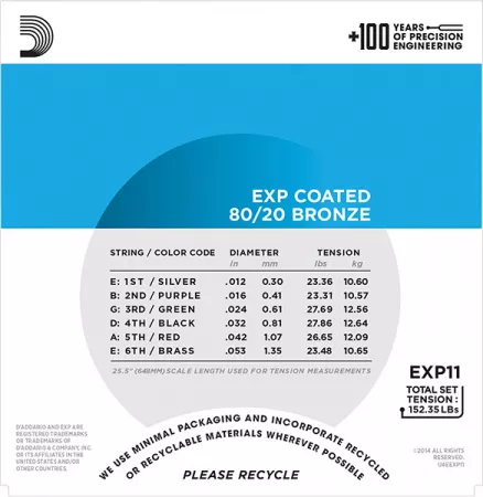 EXP11 COATED 80/20 Струны для акустической гитары Light12-53 D`Addario