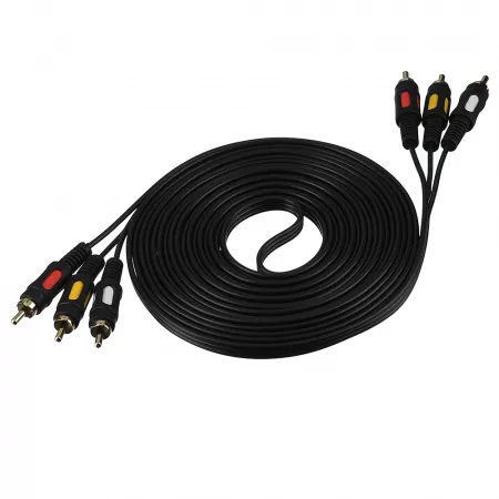 Кабель 3xRCA (m)-3xRCA (m) 5.0м ПВХ, черный, в пакете, GoPower, 00-00027486