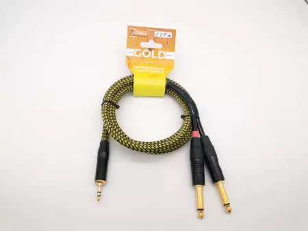Кабель аудио 3.5-2х6.3мм, 1.25м, в оплетке, ZZcable, G46-3,5-2J-0125-Z