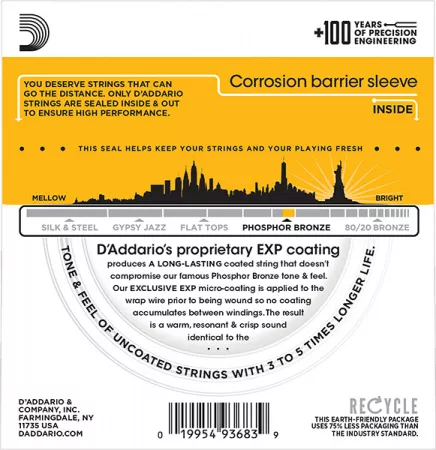 EXP19 Coated Phosphor Bronze Струны для акуст. гитары, L. Top/M. Bottom/Bluegrass, 12-56, D'Addario