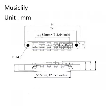 Бридж Tune-O-Matic Wilkinson для Les Paul, хром, Musiclily, MX1815CR