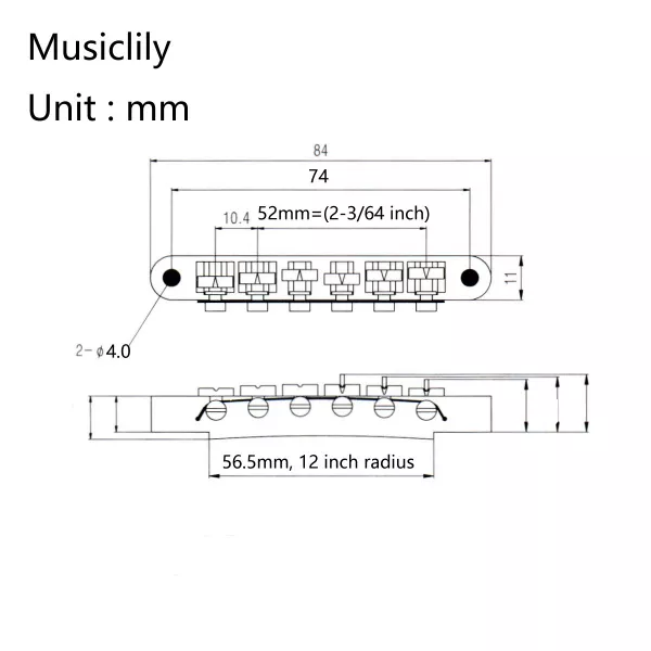 Бридж Tune-O-Matic Wilkinson для Les Paul, хром, Musiclily, MX1815CR  рис.2 