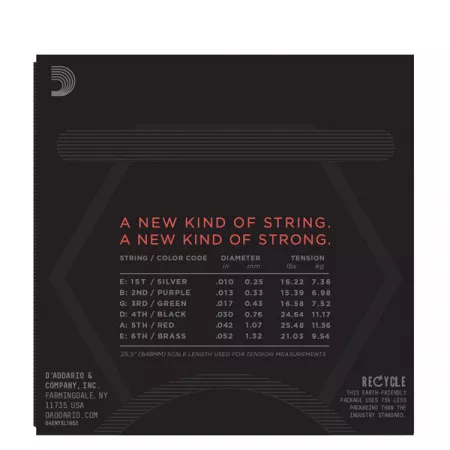 NYXL1052 NYXL Комплект струн для электрогитары, никелирован, L. Top/Heavy Bottom, 10-52, D'Addario