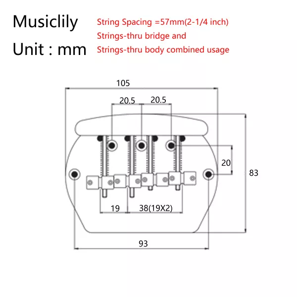 Бридж для 4-струнной бас-гитары, Music Man Style, хром, Musiclily, MX1845CR  рис.2 
