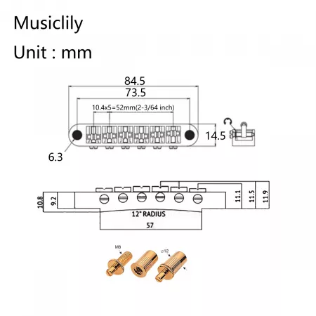 Бридж Tune-O-Matic роликовый для Les Paul, хром, Musiclily, MX1707CR