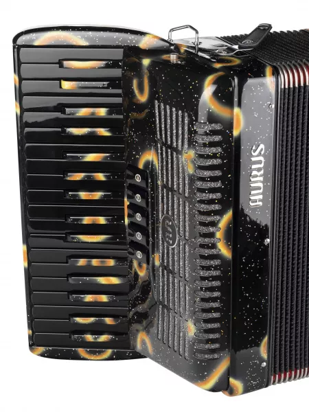 Аккордеон 34/72/5/2, черный, черные клавиши, с футляром, Aurus, JH8002-A-BLACK  рис.2 